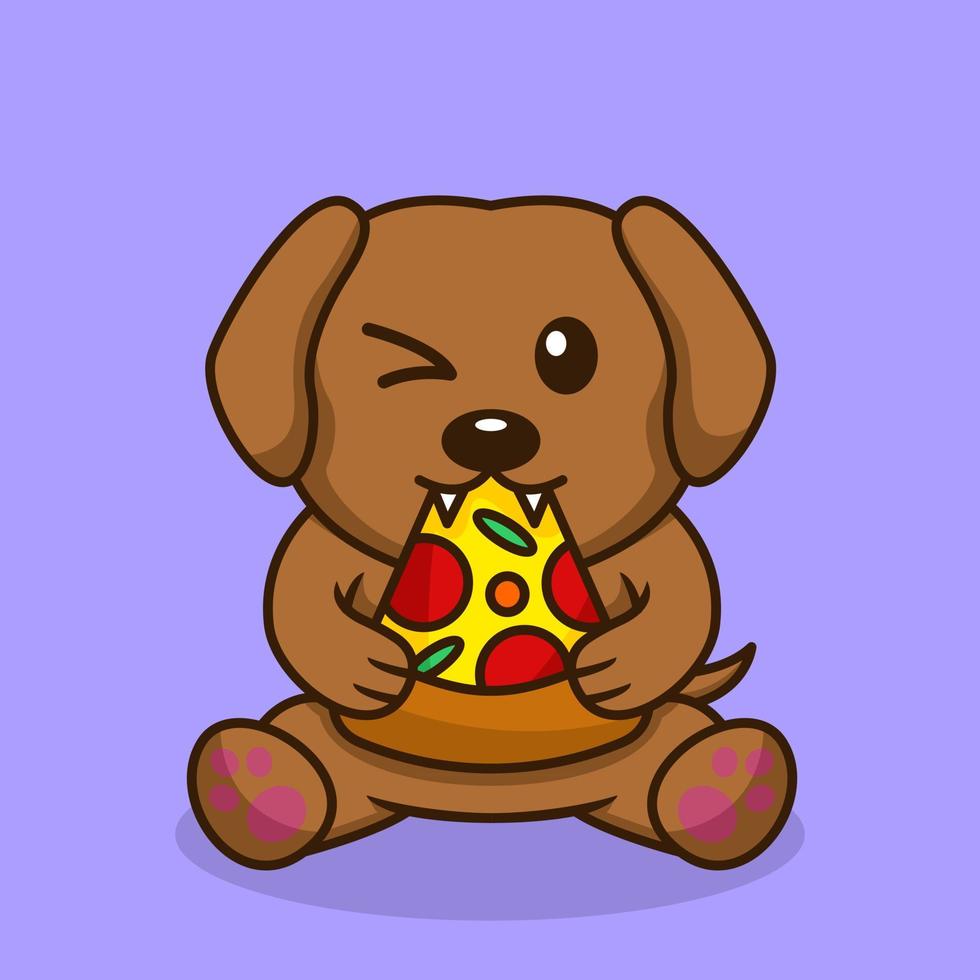 illustration vectorielle de chien mignon premium manger de la pizza vecteur