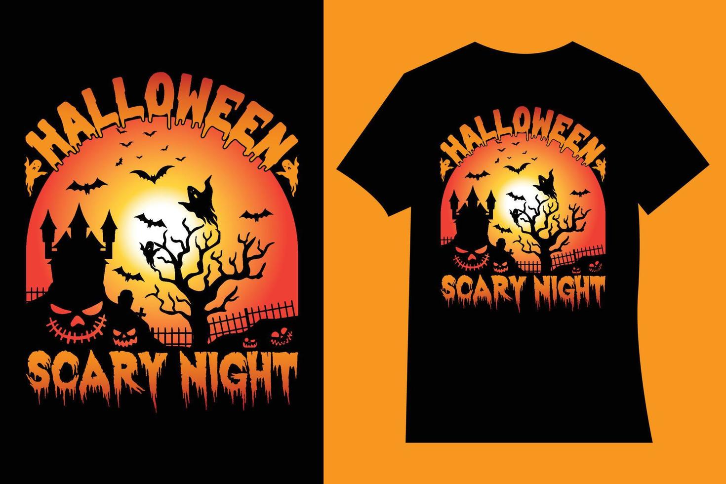 conception de t-shirt de nuit effrayante d'halloween. typographie, illustration, citations, conception de t-shirt halloween. t-shirt de fête d'halloween. conception de t-shirt du jour d'halloween. vecteur