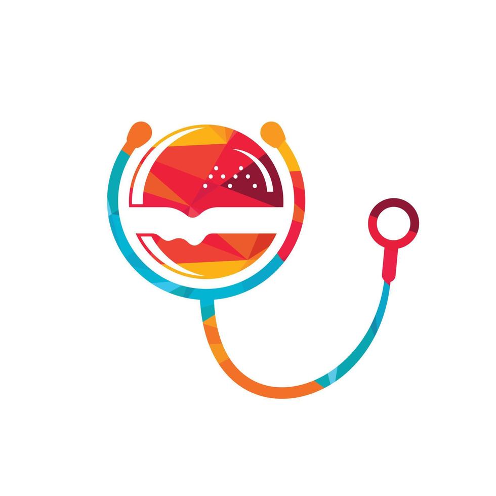 création de logo vectoriel d'aliments sains. gros burger avec création de logo icône stéthoscope.