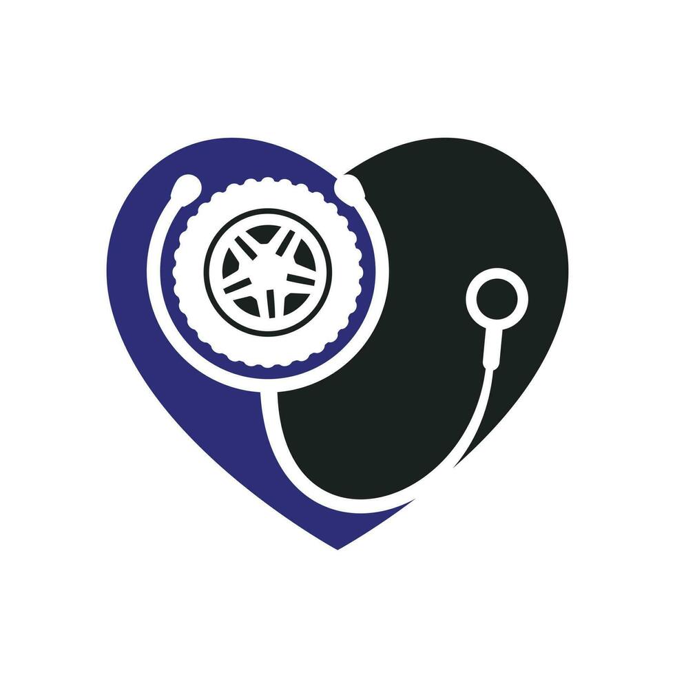 concept de logo de support et de soins automobiles. création de logo icône pneu et stéthoscope. vecteur