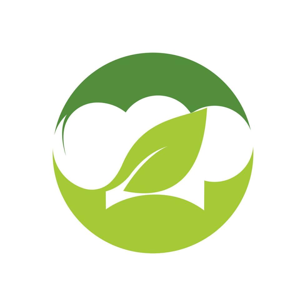 logo de chapeau de chef avec création de logo vectoriel feuille verte.