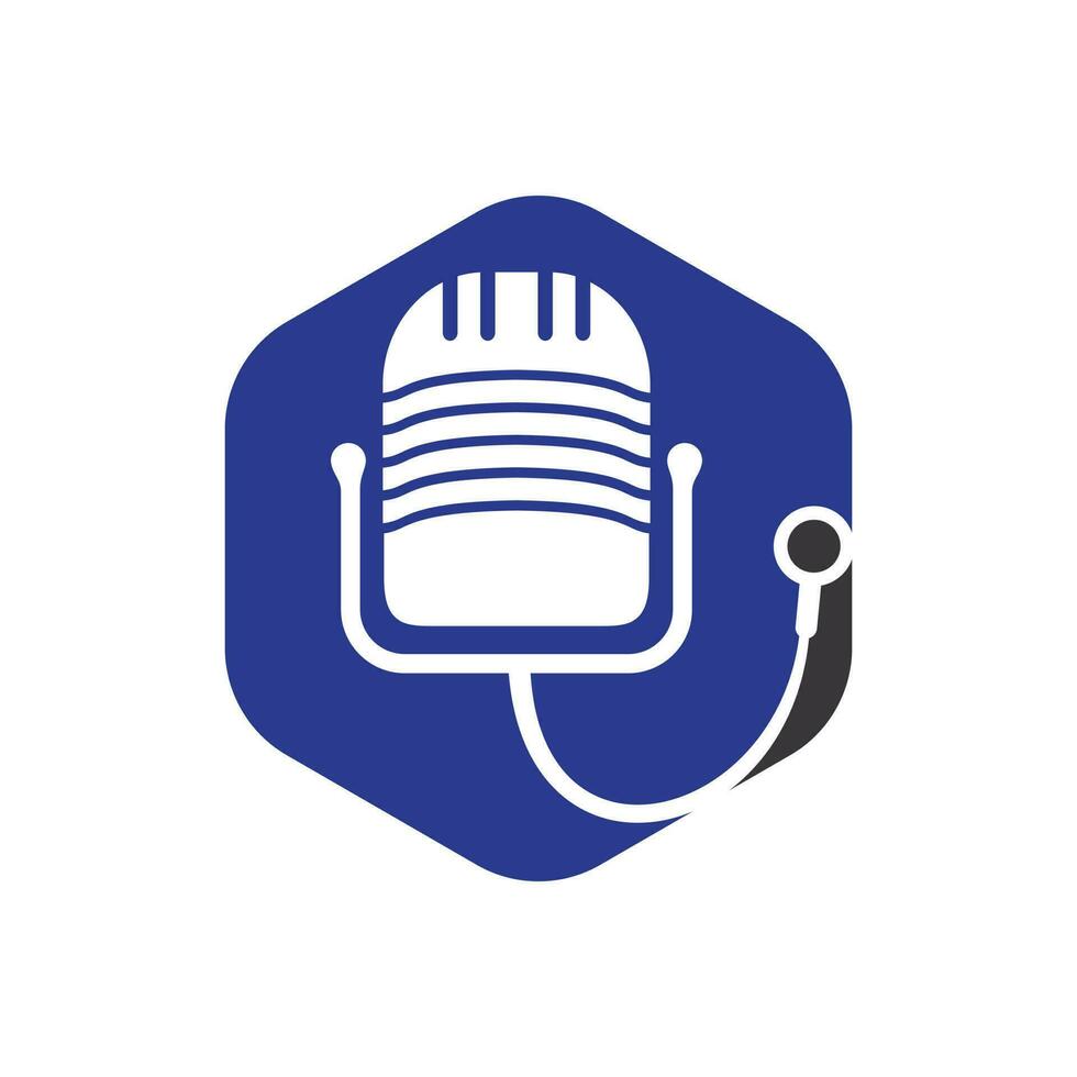 création de logo vectoriel podcast médecin. symbole d'illustration de stéthoscope et microphone.