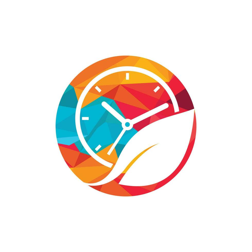 création de logo vectoriel temps nature. horloge vectorielle et combinaison de logo de feuille.