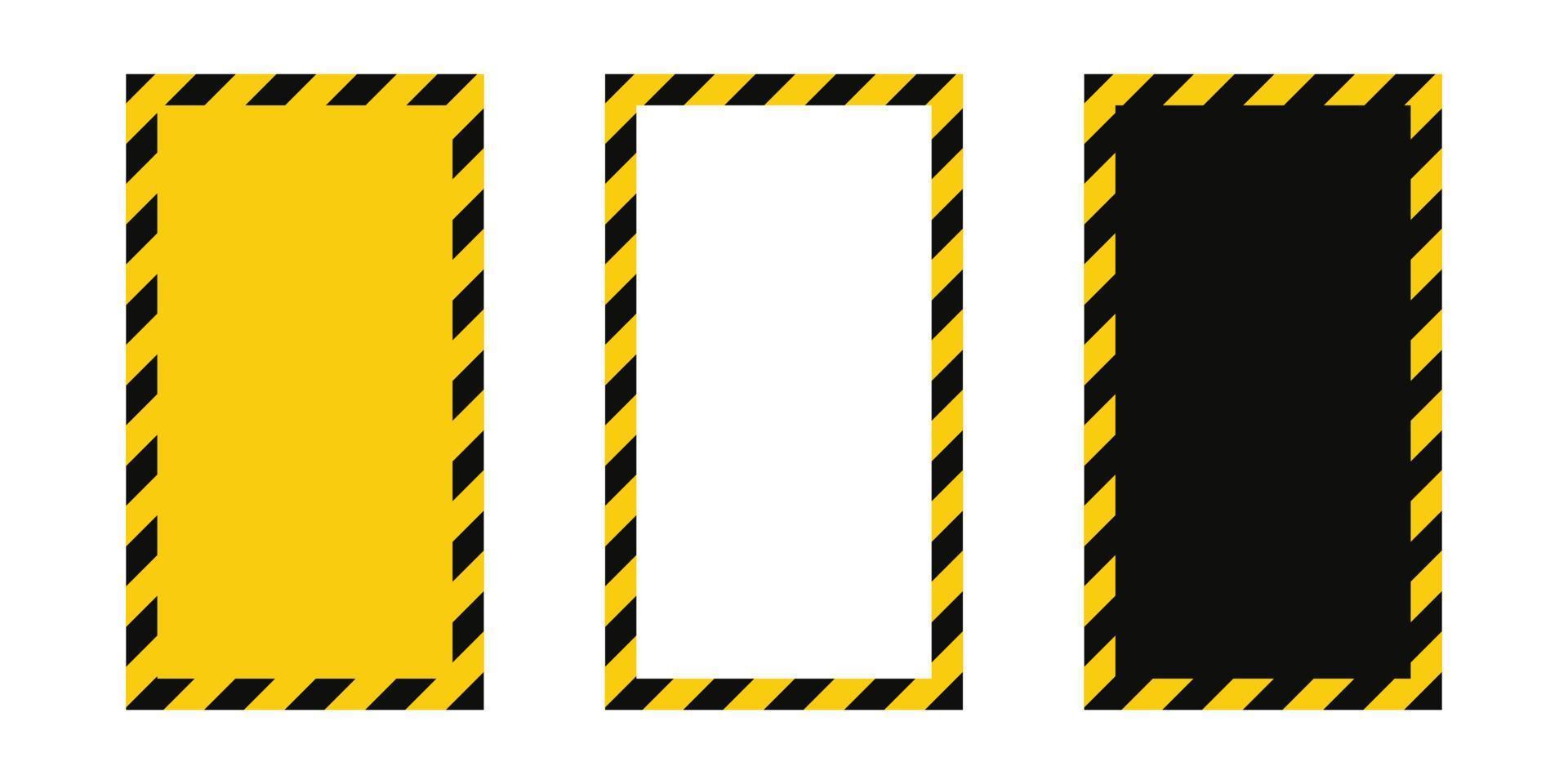 cadre d'avertissement avec rayures diagonales jaunes et noires. ensemble de cadres d'avertissement de rectangle. bordure de ruban de mise en garde jaune et noir. illustration vectorielle sur fond blanc vecteur