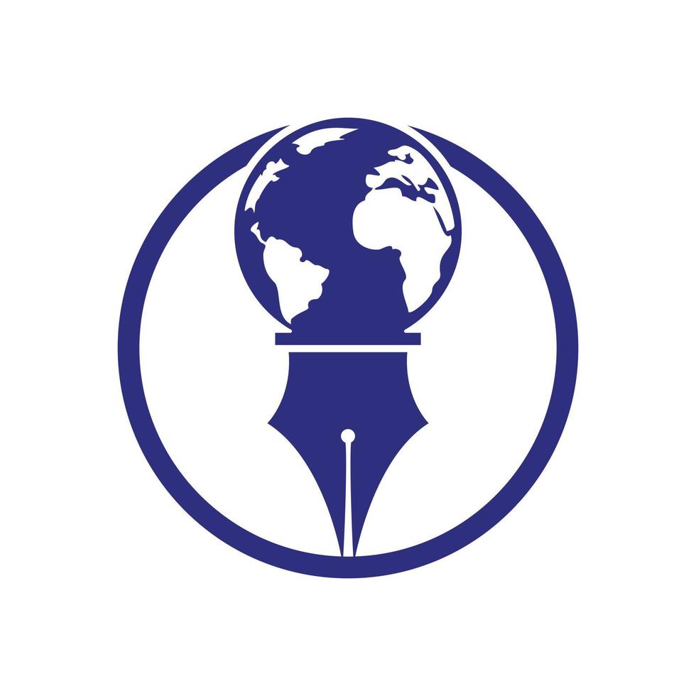 plume de stylo et vecteur de logo globe. logo de l'éducation.