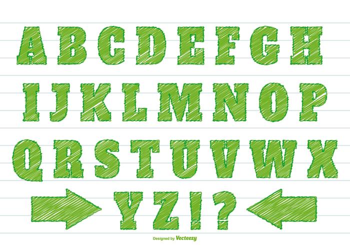 Ensemble Alphabet de style Scribble vert vecteur