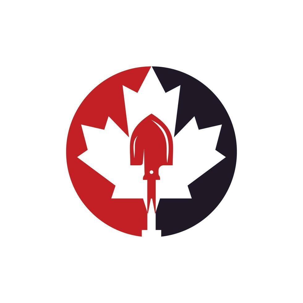 modèle de conception de logo vectoriel de main-d'œuvre canadienne. pelle avec création de logo vectoriel icône feuille d'érable.