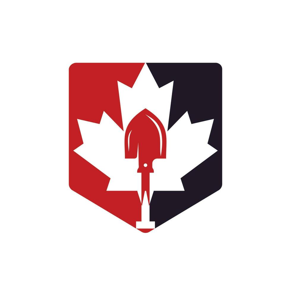 modèle de conception de logo vectoriel de main-d'œuvre canadienne. pelle avec création de logo vectoriel icône feuille d'érable.