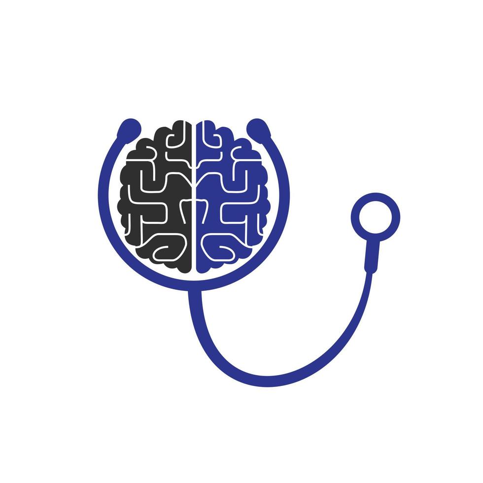 modèle de logo vectoriel de soins du cerveau. stéthoscope et création de logo d'icône de cerveau humain.