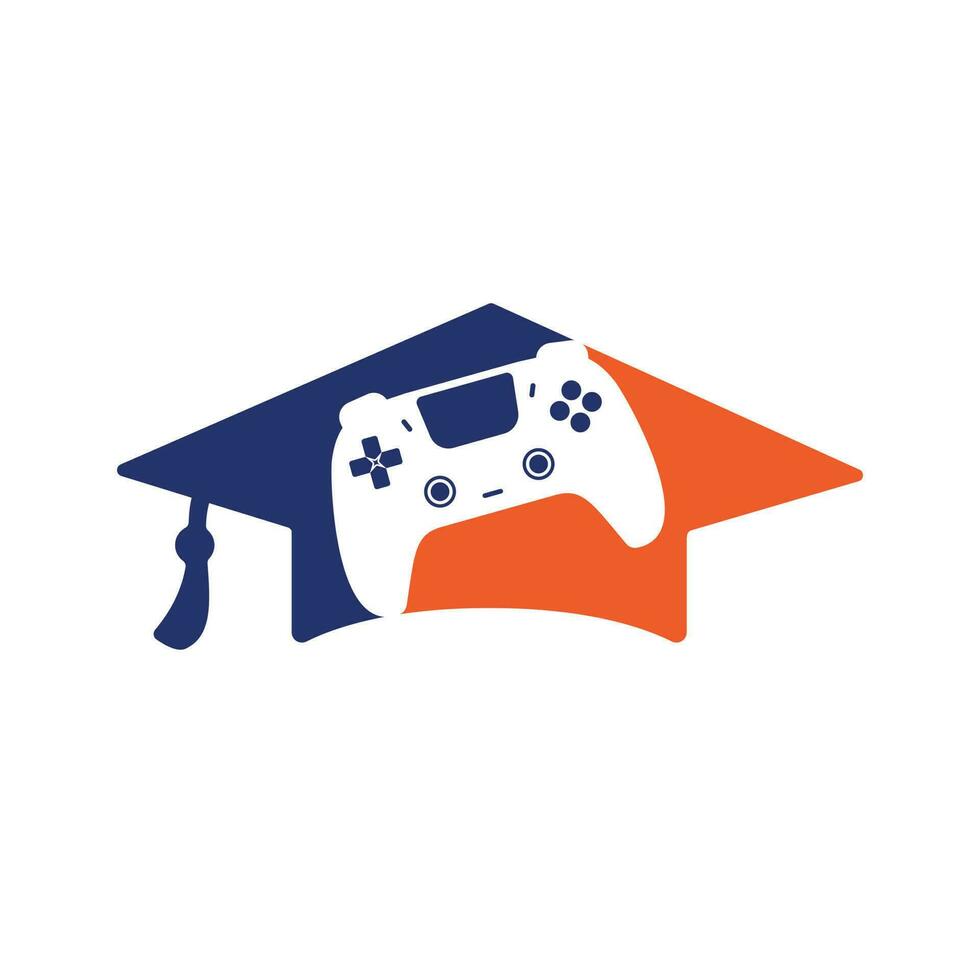 création de logo vectoriel d'éducation de jeu. console de jeu avec conception d'icône de chapeau de graduation.