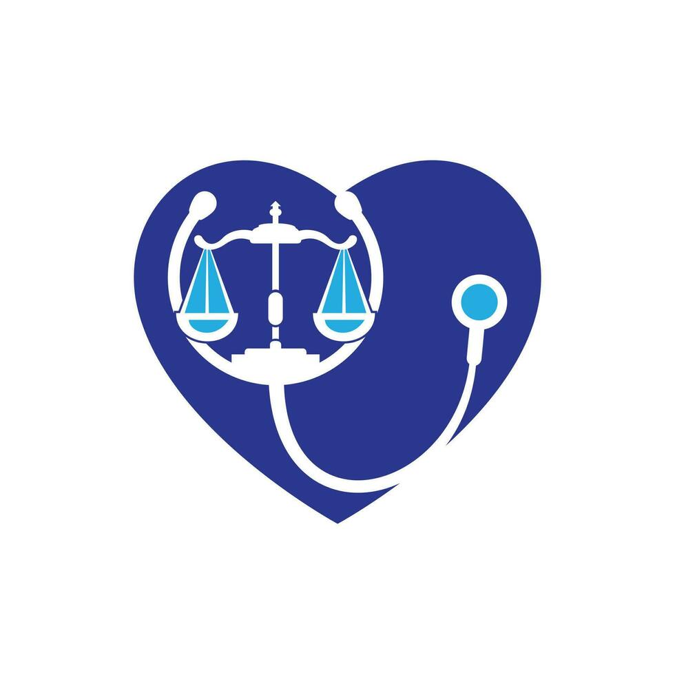 modèle de conception de logo vectoriel de droit médical. stéthoscope avec conception vectorielle d'icône d'échelle de loi.