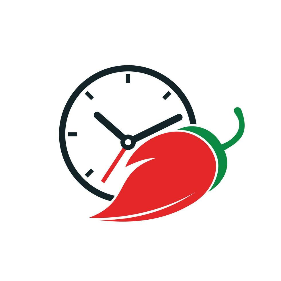 modèle de conception de logo vectoriel de temps épicé. chili avec dessin vectoriel d'icône d'horloge.