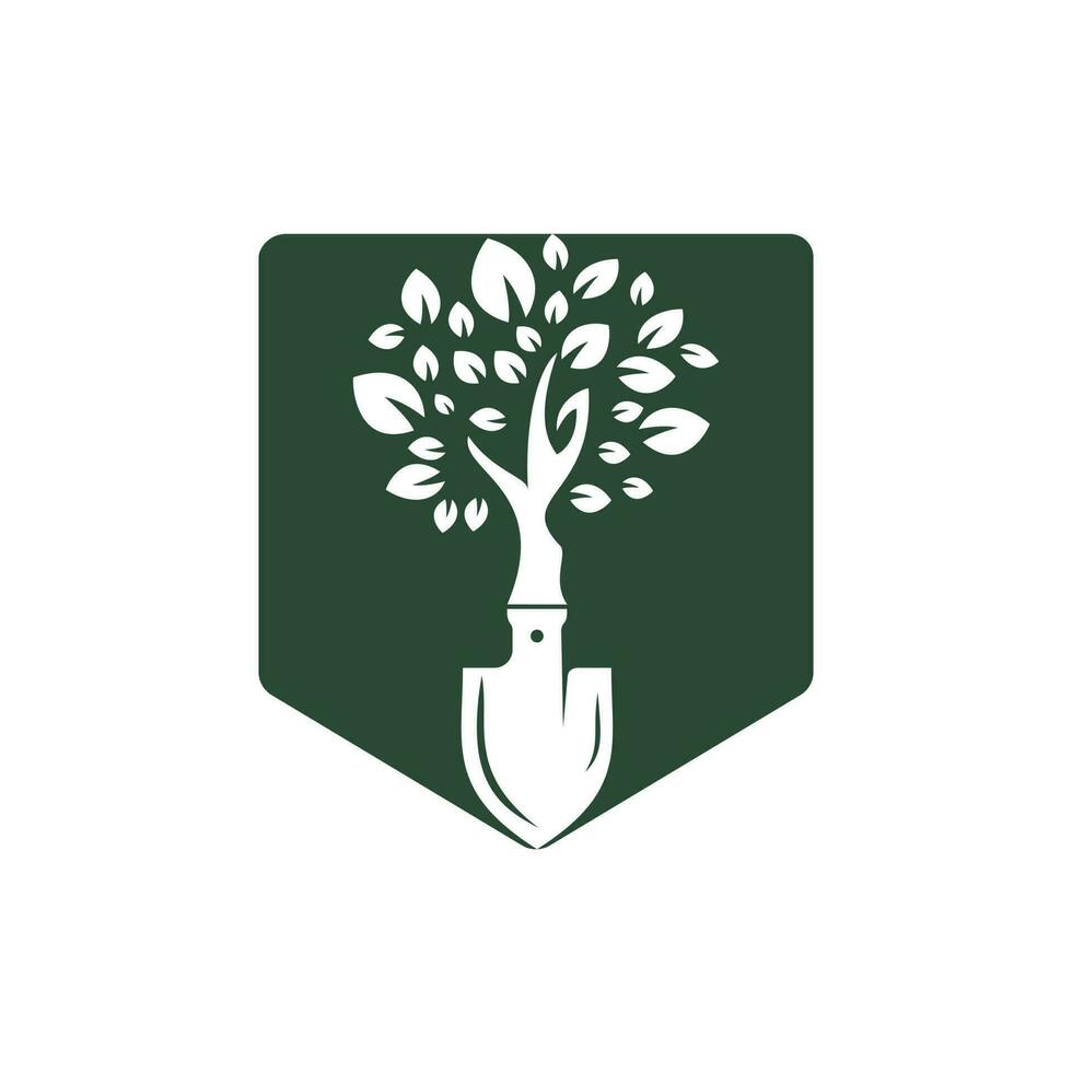 création de logo vectoriel arbre pelle. modèle de conception de logo d'environnement de jardin vert.