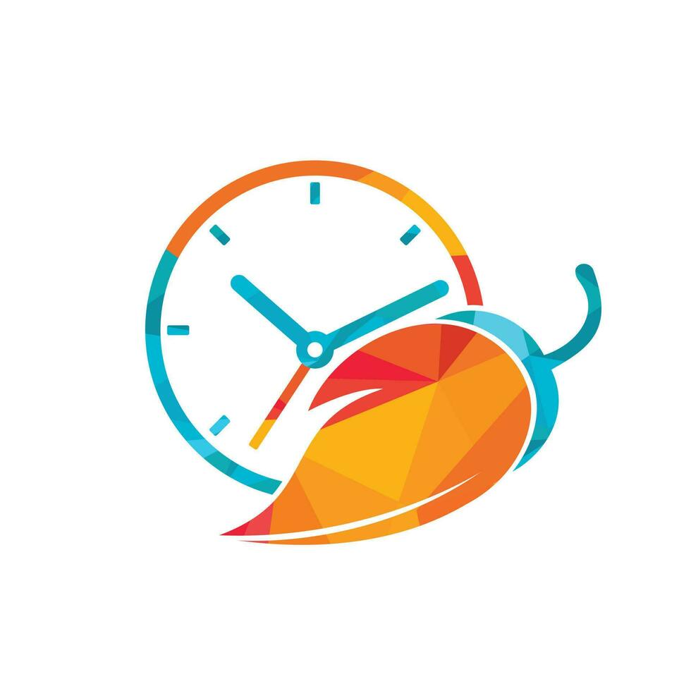 modèle de conception de logo vectoriel de temps épicé. chili avec dessin vectoriel d'icône d'horloge.