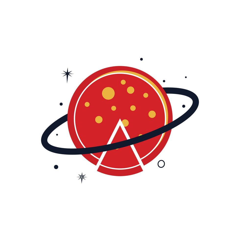 modèle de conception de logo vectoriel planète pizza. concept de logo de pizza spatiale.