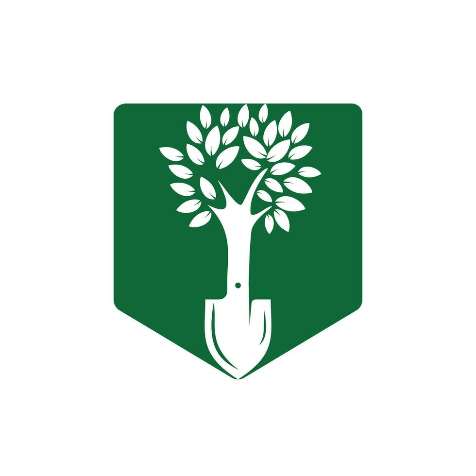 création de logo vectoriel arbre pelle. modèle de conception de logo d'environnement de jardin vert.