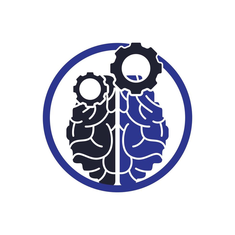 création de logo cerveau et engrenage. symbole ou icône de l'éducation et de la mécanique. modèle de conception de logotype scientifique et industriel unique. vecteur