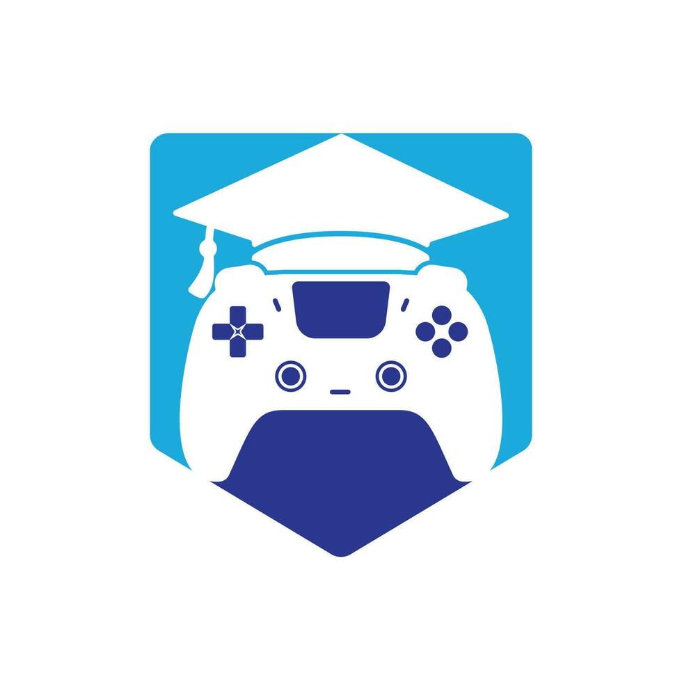 création de logo vectoriel d'éducation de jeu. console de jeu avec conception d'icône de chapeau de graduation.