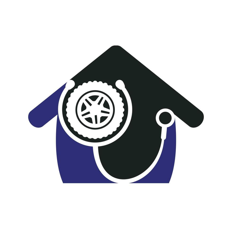 concept de logo de support et de soins automobiles. création de logo icône pneu et stéthoscope. vecteur