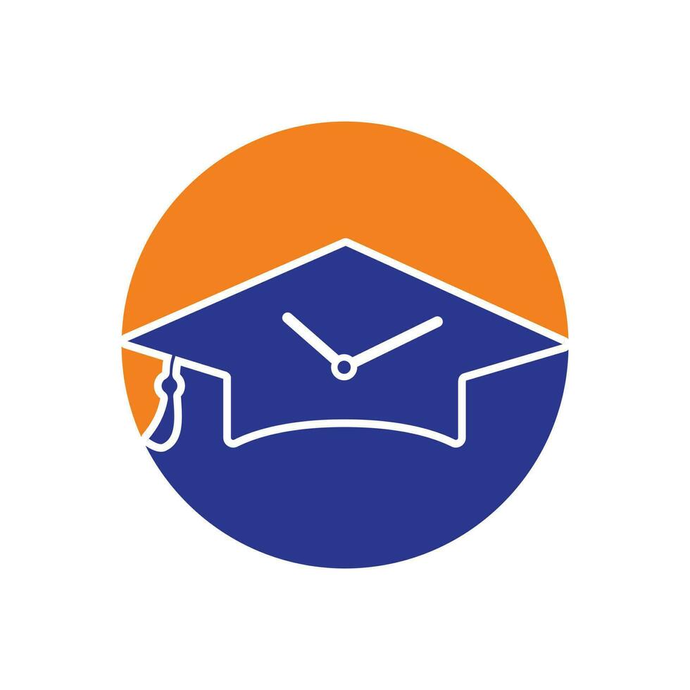 création de logo vectoriel de temps d'étude. chapeau de graduation avec la conception d'icône d'horloge.