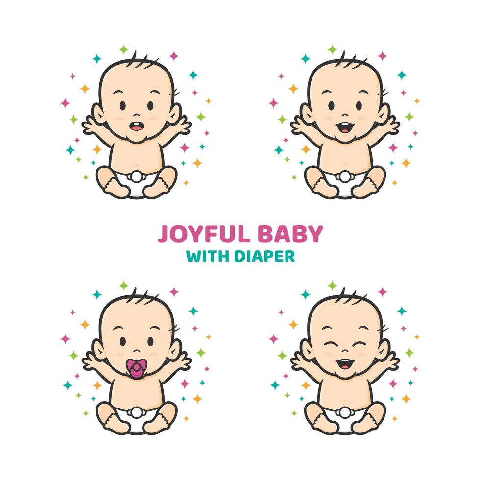 couche bébé joyeuse avec différentes expressions faciales vecteur