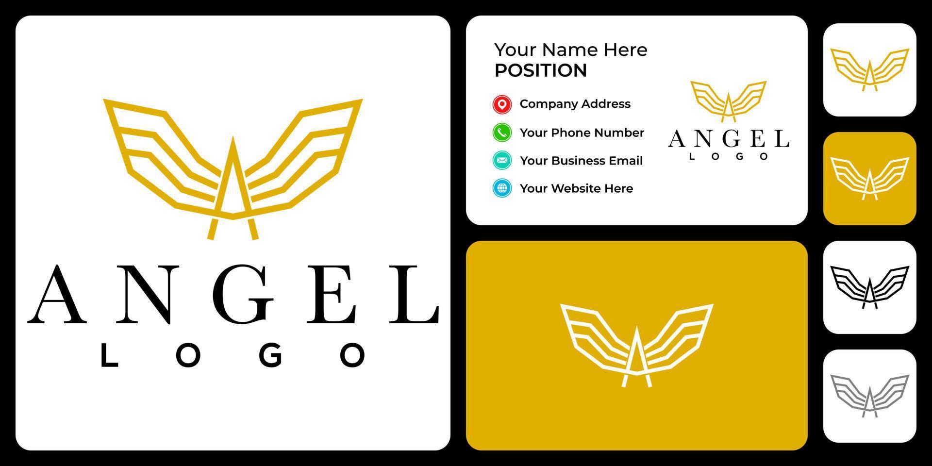 lettre une création de logo monogramme ange avec modèle de carte de visite. vecteur