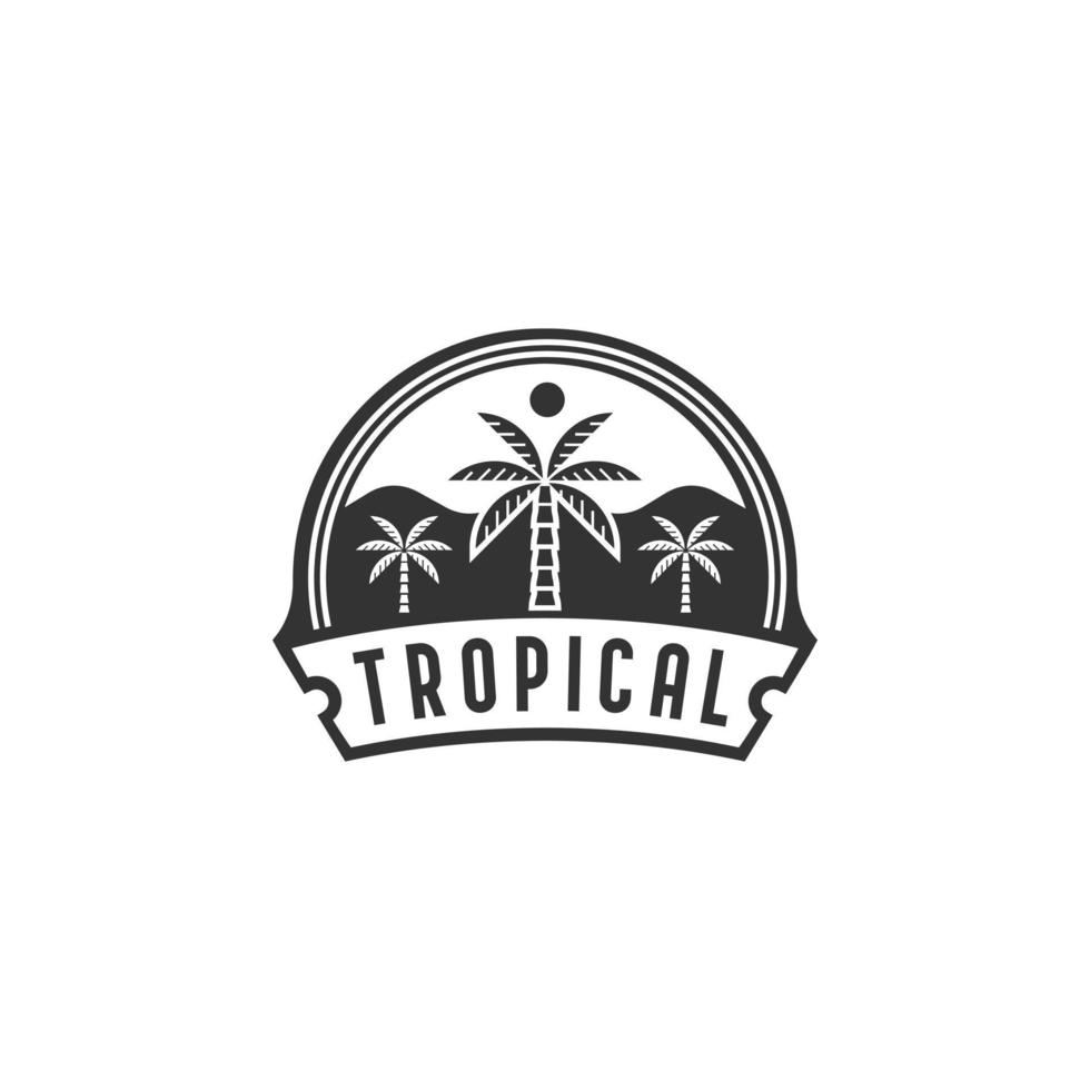 insigne monochrome de palmier tropical avec soleil vecteur