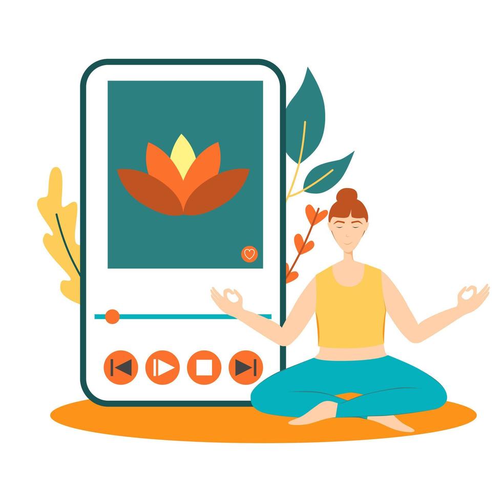 femme en pose de yoga avec musique relaxante clipart vecteur