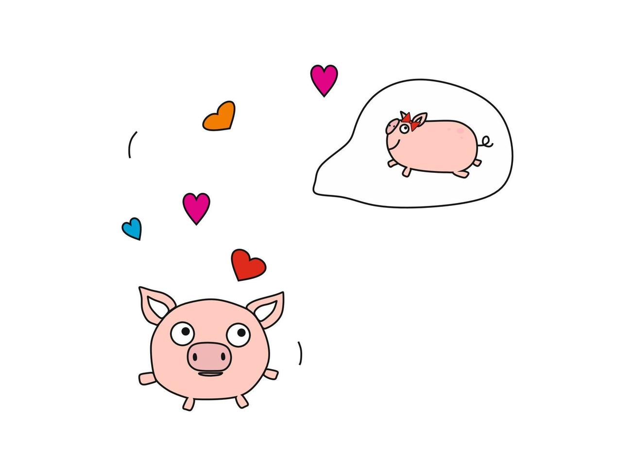 illustration vectorielle de cochons célébrant la saint-valentin en style cartoon. illustrations pour enfants. vecteur