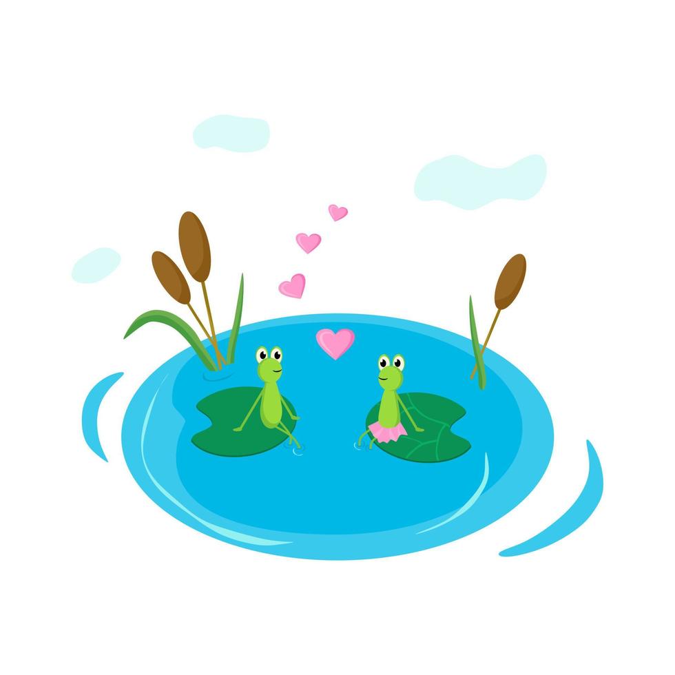 grenouilles amoureuses dans le marais. illustration vectorielle dans un style de dessin animé plat. vecteur