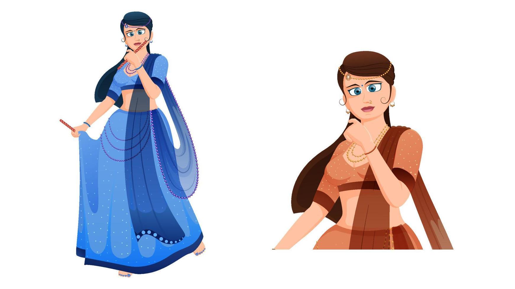 belle fille en robe traditionnelle dandiya, fille en choli chaniya traditionnel, illustration vectorielle navratri vecteur