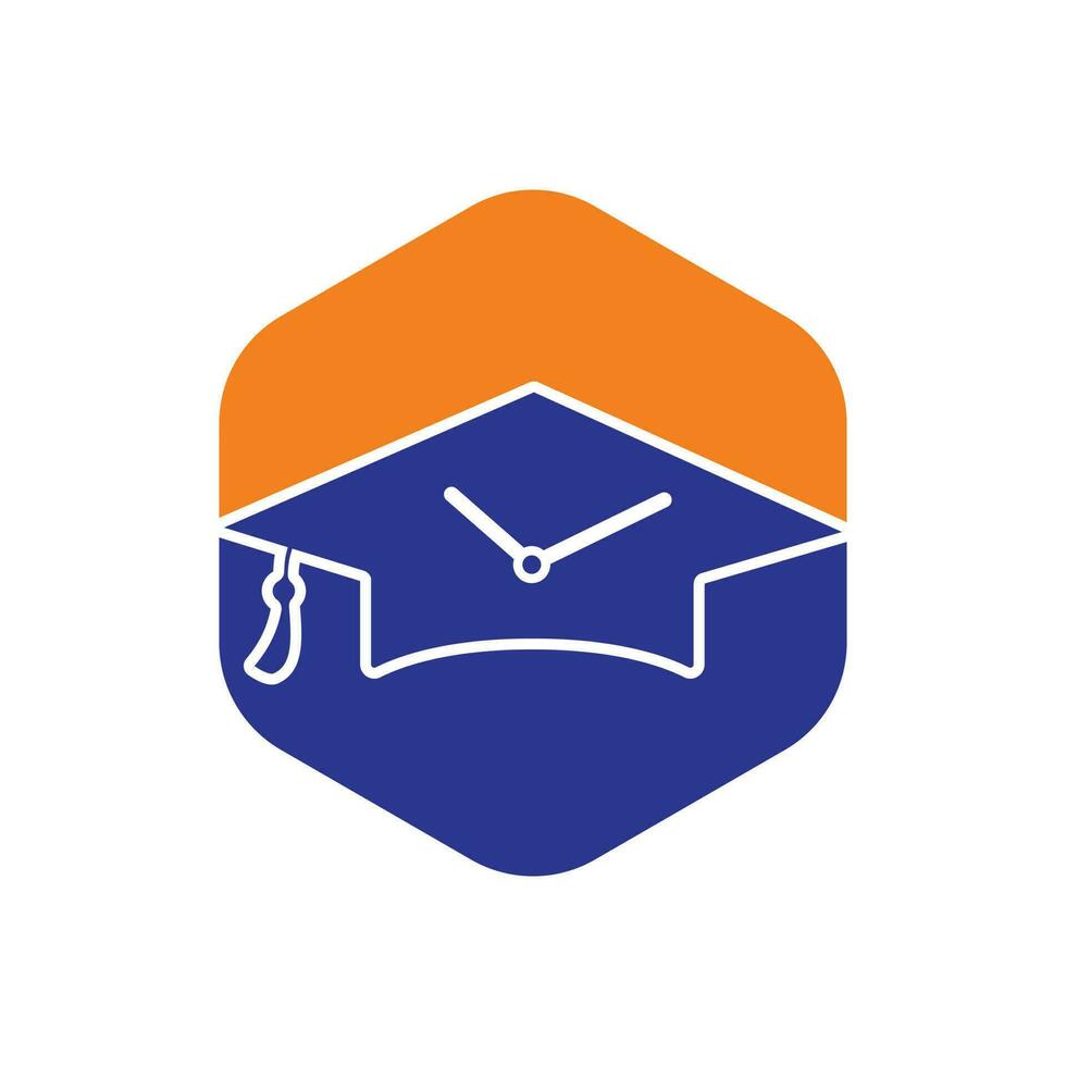 création de logo vectoriel de temps d'étude. chapeau de graduation avec la conception d'icône d'horloge.