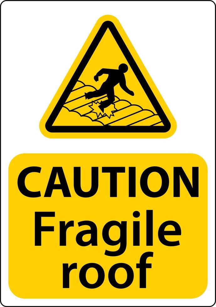 attention toit fragile signe sur fond blanc vecteur