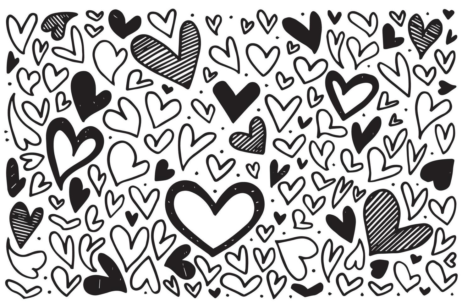 coeurs de griffonnage, coeurs d'amour dessinés à la main. illustration vectorielle. vecteur