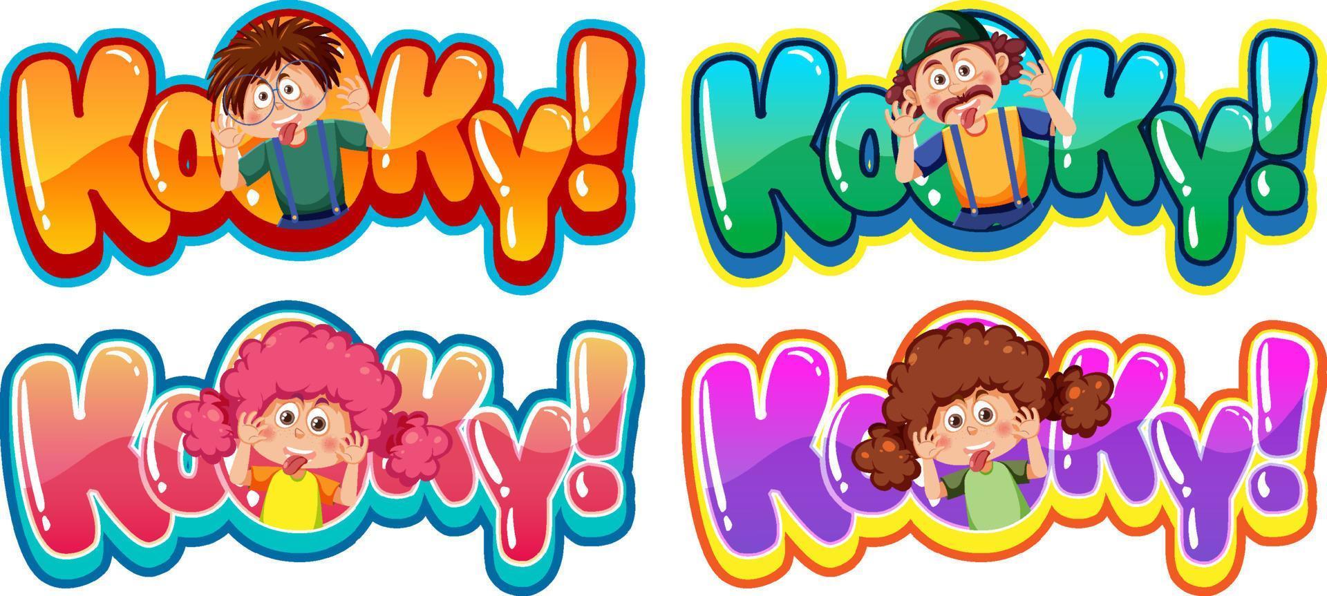 style comique de bannière de mot texte kooky avec expression de personnage de dessin animé vecteur
