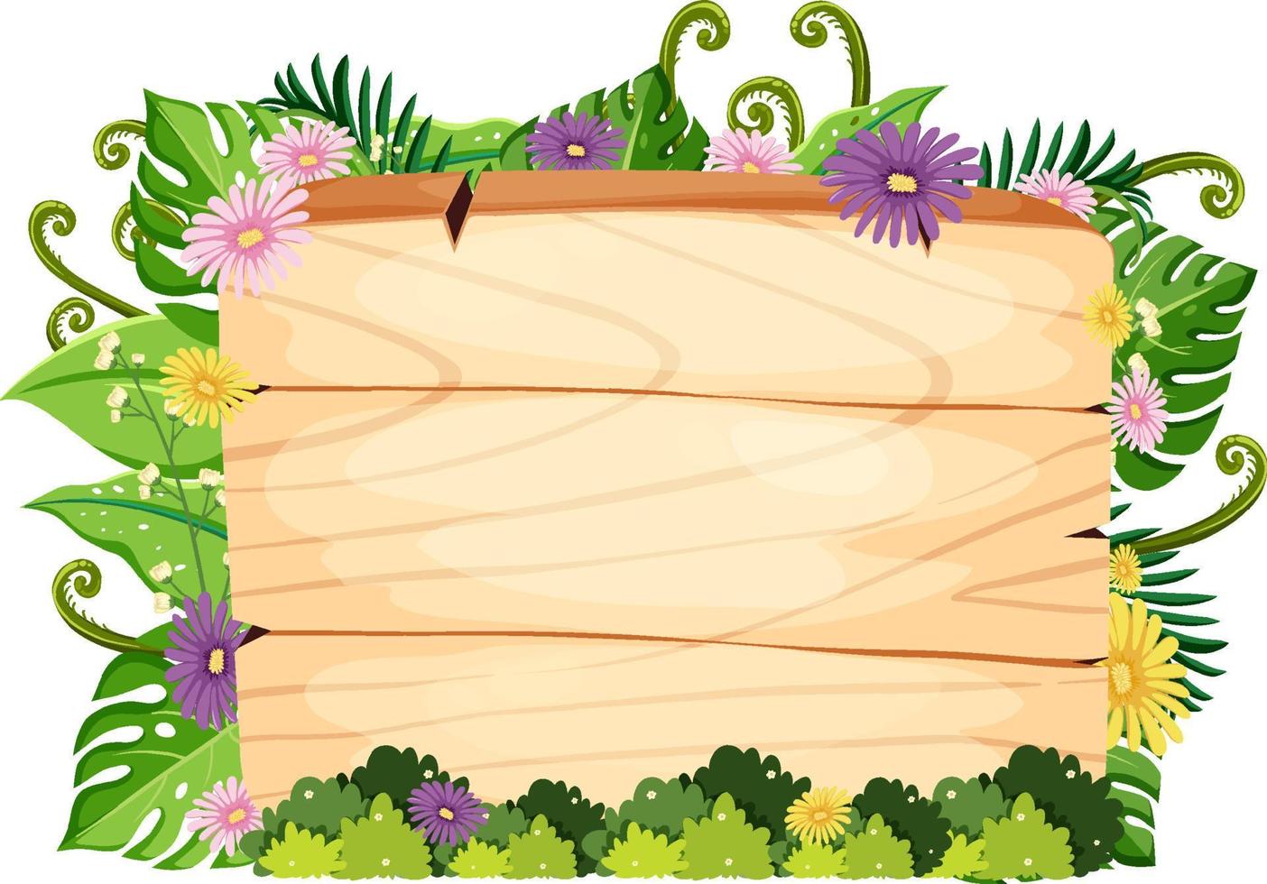 planche de bois cadre nature avec feuilles et fleurs vecteur