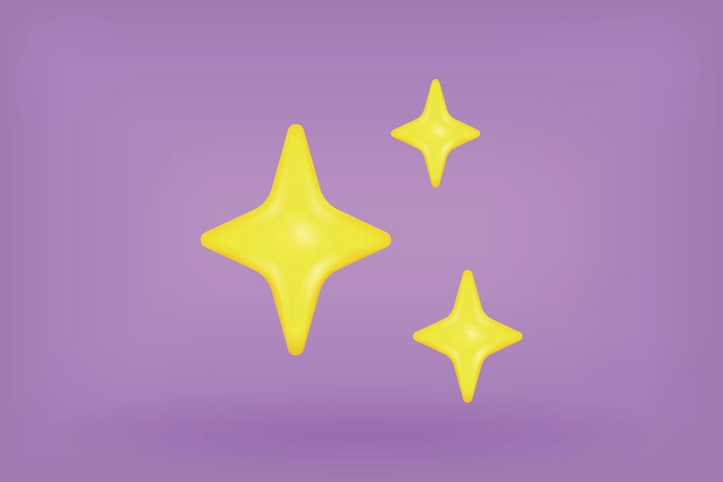 étoiles magiques de dessin animé isolées sur fond violet. rendu 3d vectoriel. jolies étoiles jaunes lisses. bonne nuit, ciel étoilé vecteur