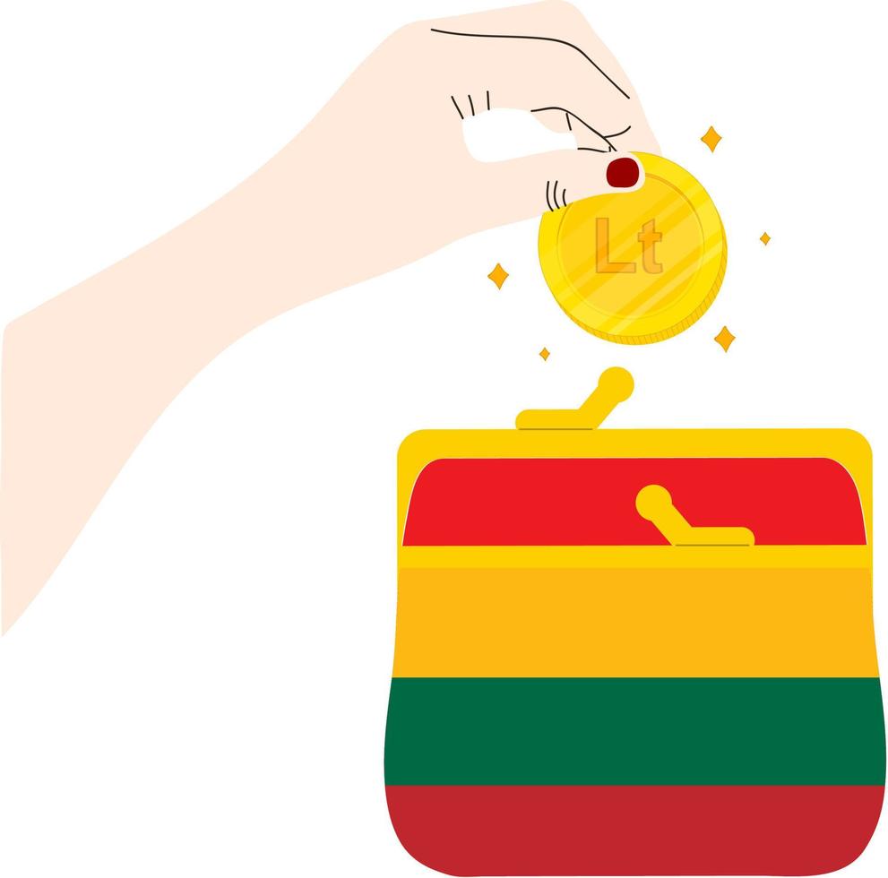 drapeau lituanien dessiné à la main, litas lituanien dessiné à la main vecteur
