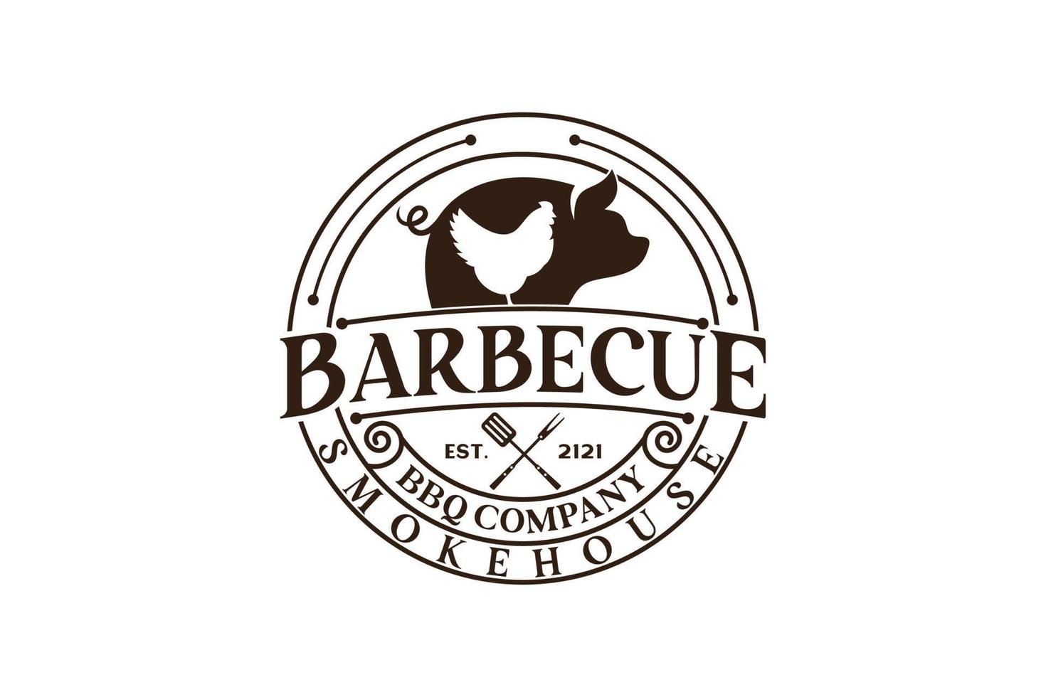 barbecue rustique rétro vintage, barbecue, vecteur de conception de logo de timbre d'étiquette de barbecue