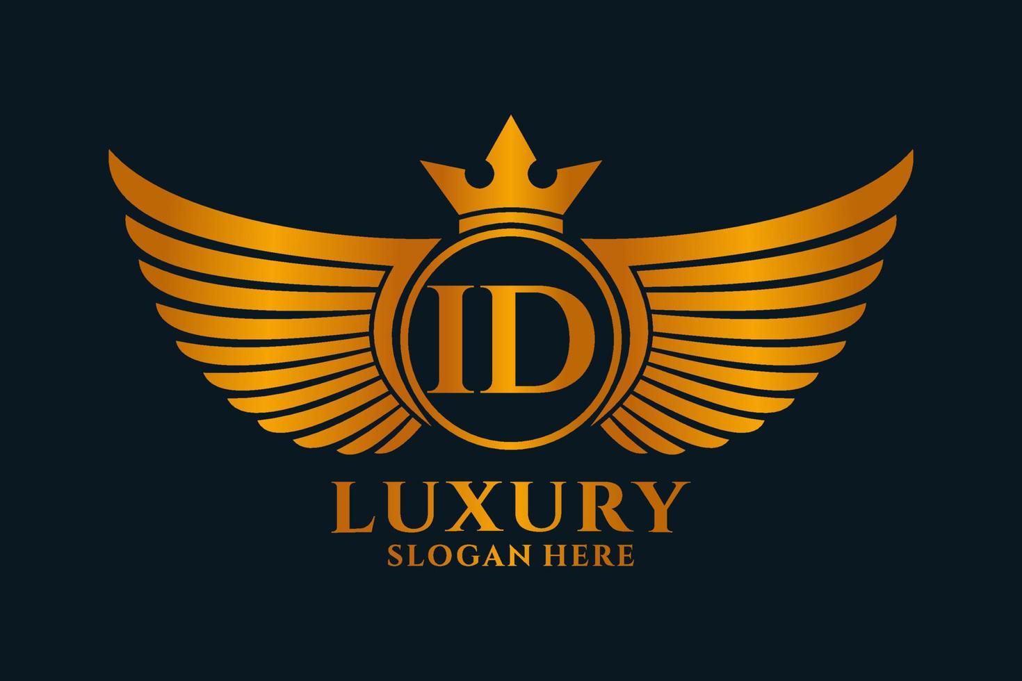 lettre d'aile royale de luxe id crête logo couleur or vecteur, logo de victoire, logo de crête, logo d'aile, modèle de logo vectoriel. vecteur