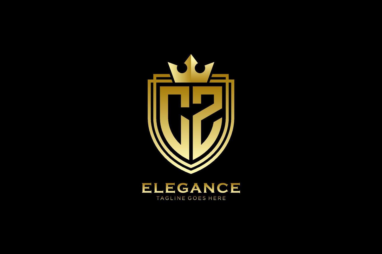 logo monogramme de luxe élégant initial cz ou modèle de badge avec volutes et couronne royale - parfait pour les projets de marque de luxe vecteur