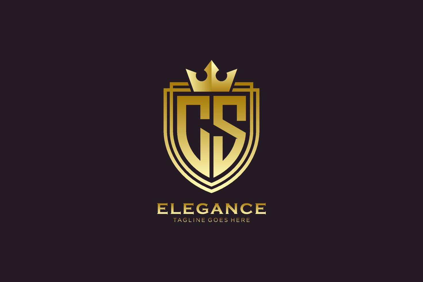 logo monogramme de luxe élégant initial cs ou modèle de badge avec volutes et couronne royale - parfait pour les projets de marque de luxe vecteur