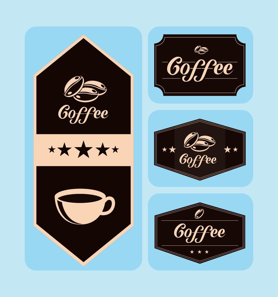 étiquettes de café de collection d'icônes vecteur