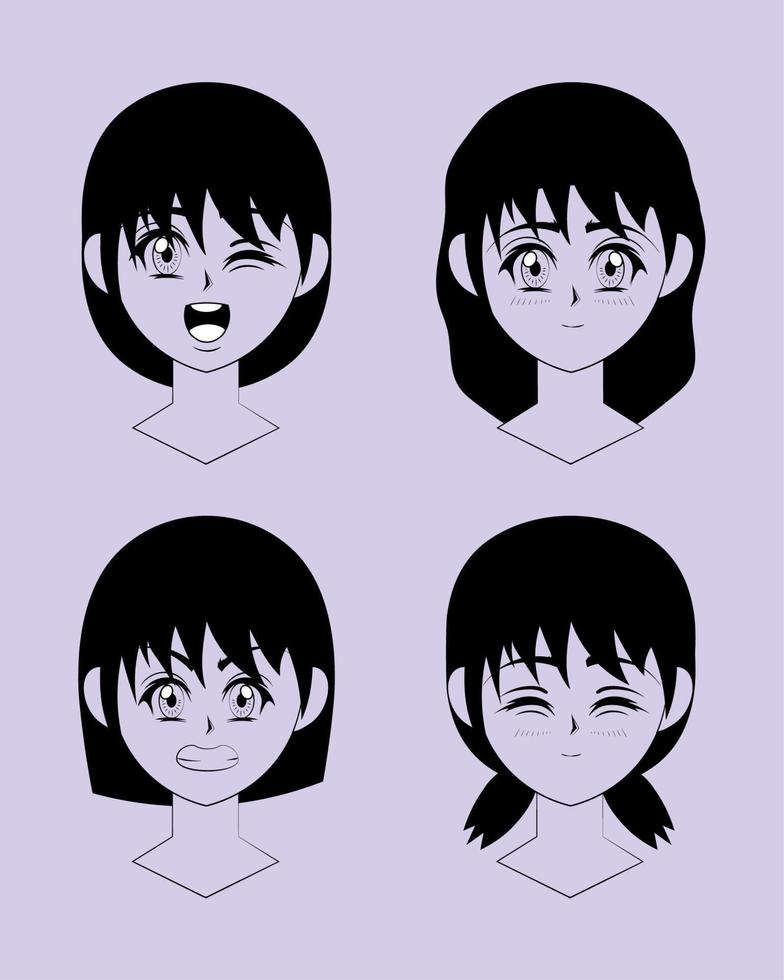 visages de fille anime vecteur