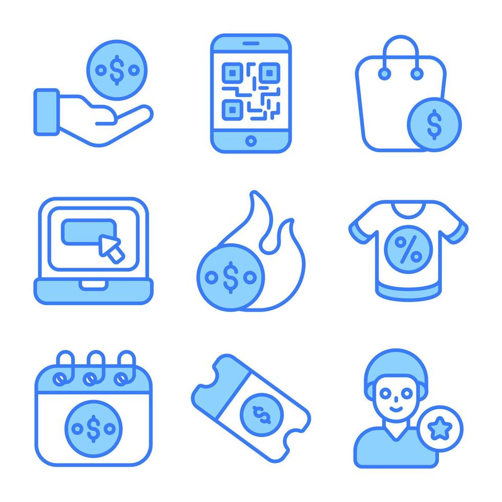 icônes cyber lundi ensemble d'icônes vectorielles liées au commerce électronique et aux achats. vecteur