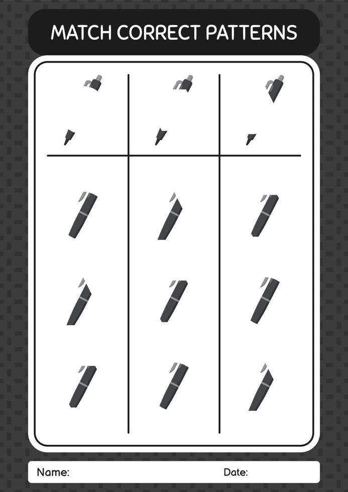 jeu de modèle de correspondance avec un stylo. feuille de travail pour les enfants d'âge préscolaire, feuille d'activité pour enfants vecteur