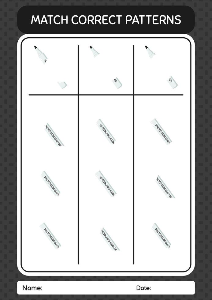 match pattern jeu avec marqueur tableau blanc. feuille de travail pour les enfants d'âge préscolaire, feuille d'activité pour enfants vecteur