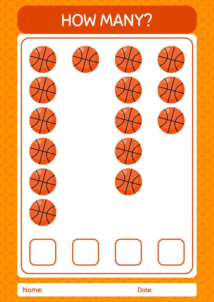 combien de jeu de comptage avec le basket-ball. feuille de travail pour les enfants d'âge préscolaire, feuille d'activité pour enfants vecteur