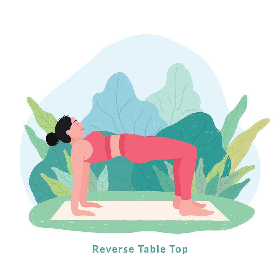 pose de yoga sur table inversée. jeune femme femme faisant du yoga pour la célébration de la journée du yoga. vecteur
