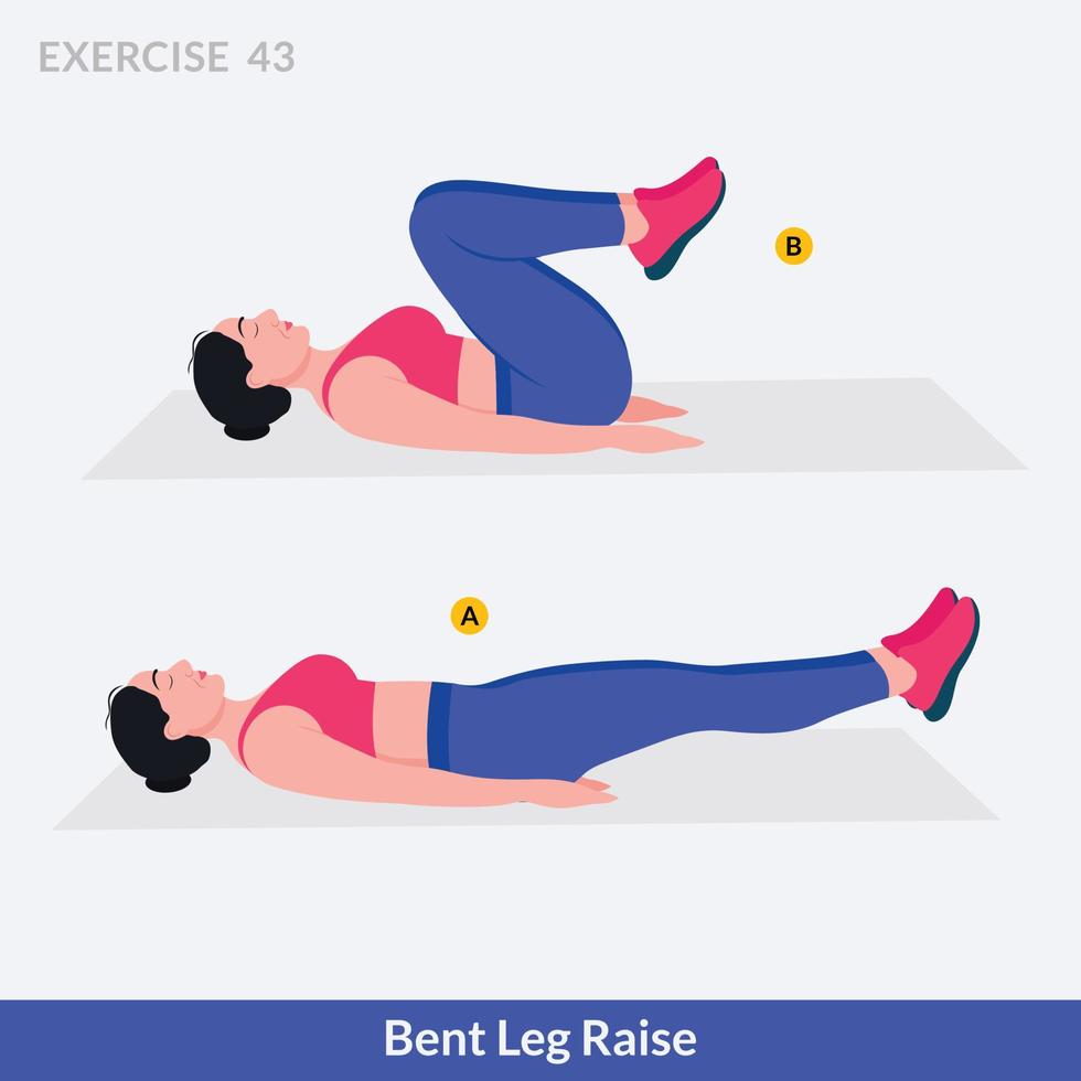 exercice d'élévation de jambe pliée, fitness d'entraînement de femme, aérobie et exercices. vecteur